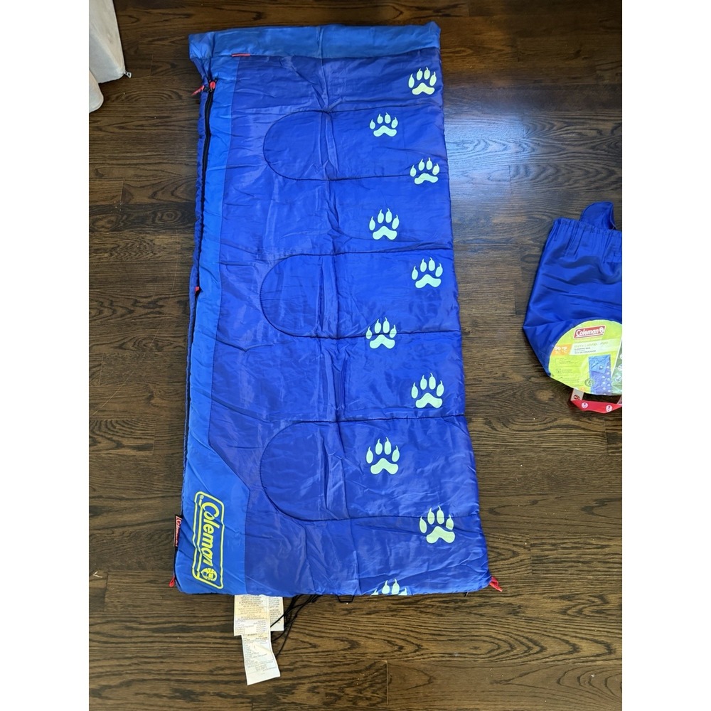Coleman Kids/Youth Sleeping Bag 60 x 26" Glow In The Dark (Blue) Bear Paw